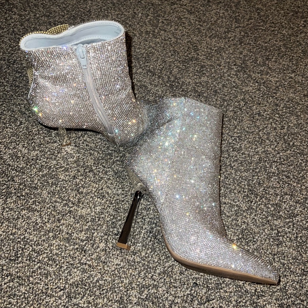 Sparkling Silver Rhinestone Stiletto Ankle Boots